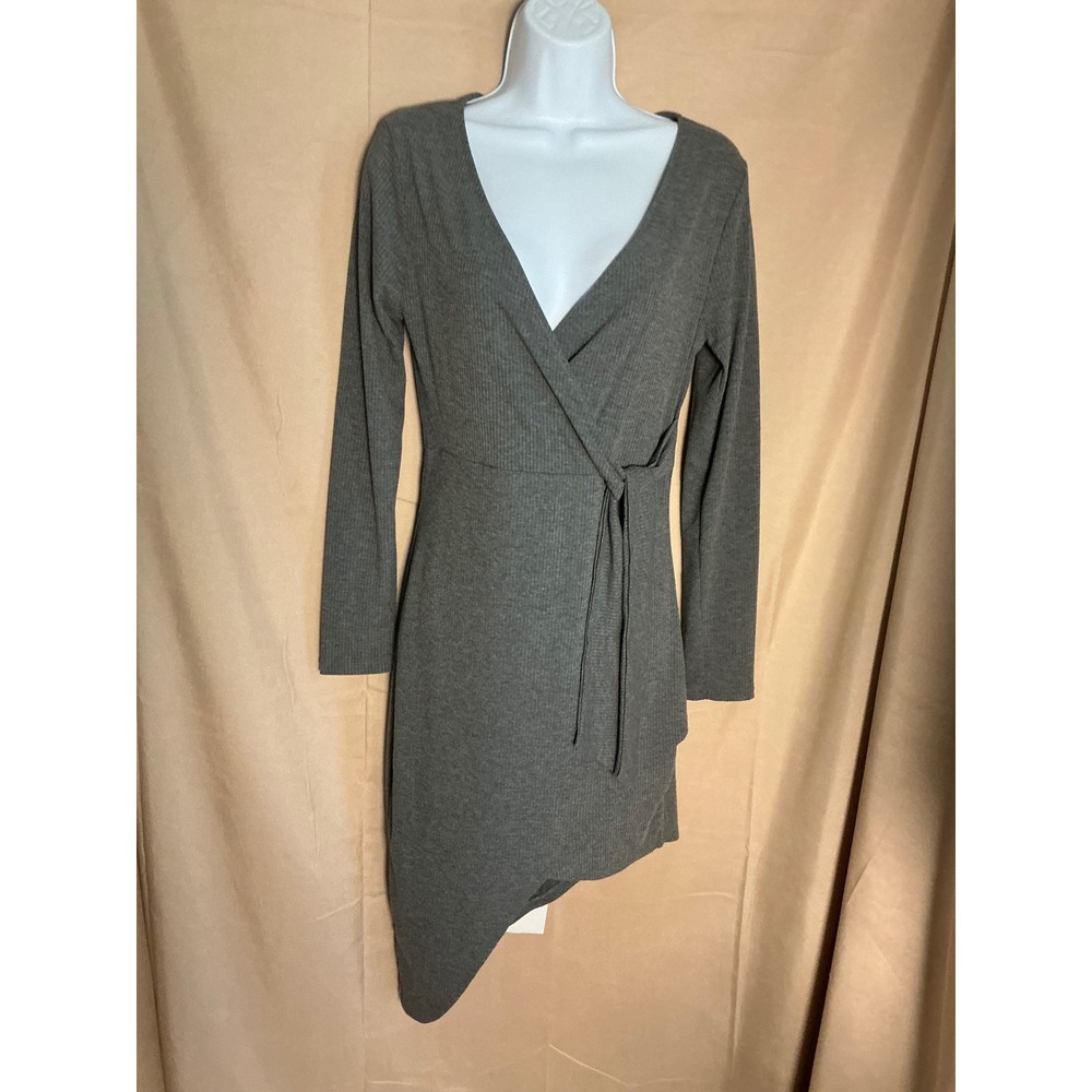 Joe & Elle Wrap Dress Womens Large Grey Ribbed Asymmetrical Long Sleeve